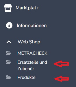 Aufteilung des Webshops